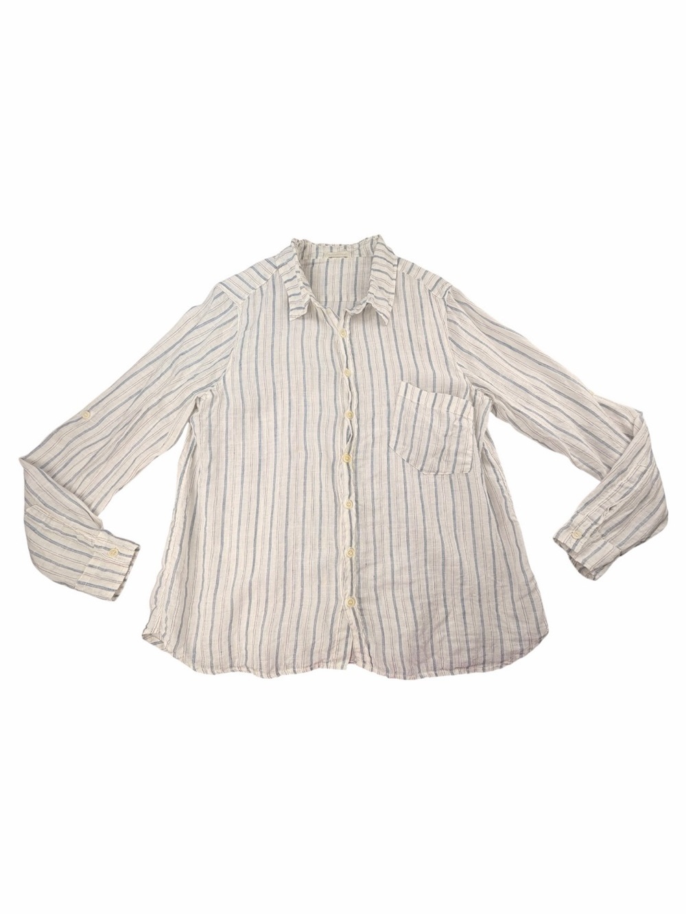 CP Shades Women’s 100% Linen Button Up Marella Tunic Striped Top Size Medium